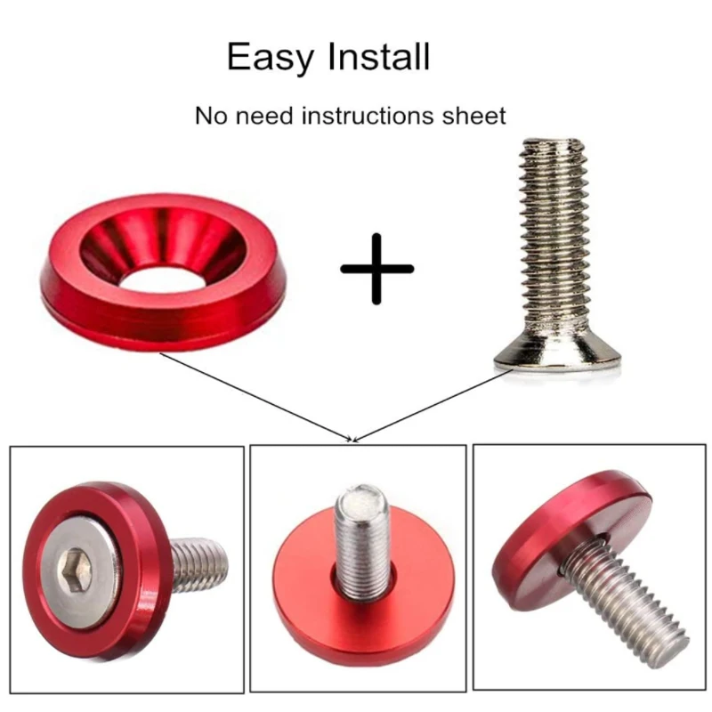 20 pçs carro modificado hex fixadores fender arruela pára-choques parafusos côncavos de alumínio colorido fender arruelas e parafuso M2-M6