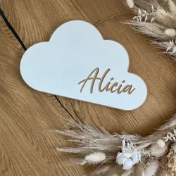 Wooden name plate {cloud} engraved name, white cloud, children's room decoration, children's room door, child door sign