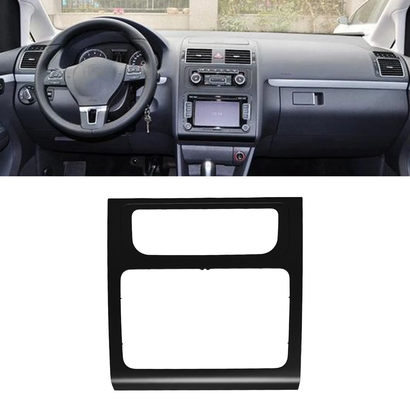 Car Inner Center Console Trim Frame Air-Conditioner Panel CD Recorder Easel Navigation Trim for Touran 11-15 Black