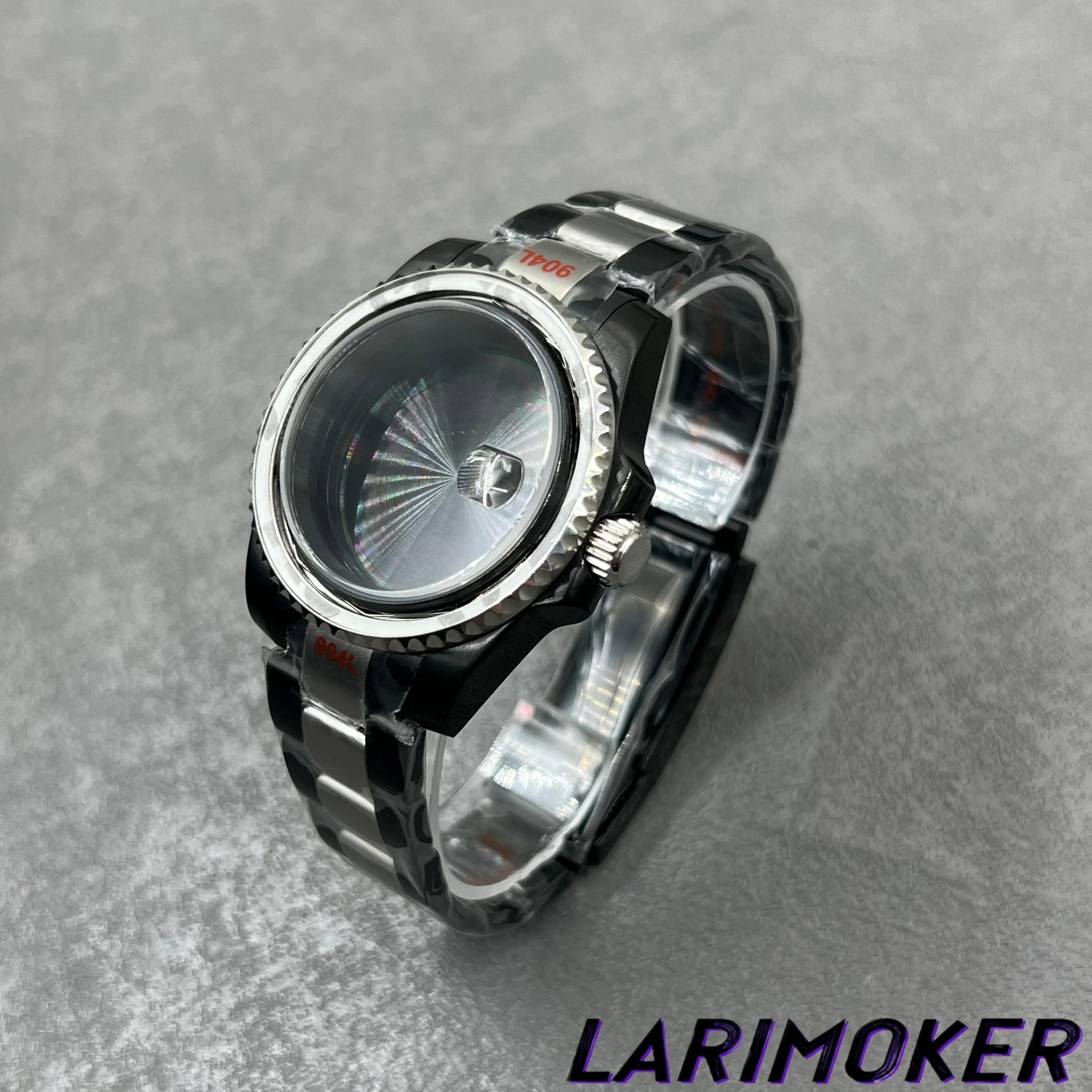

Новые корпуса и ремешки для часов LARIMOKER из сапфирового стекла, серебристо-черные, 40,5 мм, подходят для механизмов NH35/ETA PT5000, аксессуары для часов.
