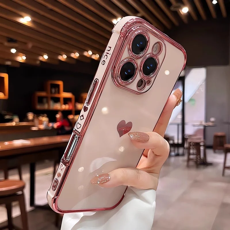 Plating Heart Laser Aurora Matte Hülle für iPhone 18 17 12 13 14 15 16 Pro Max Plus Kameraschutz Silikon Stoßfeste Abdeckung – Detail 8