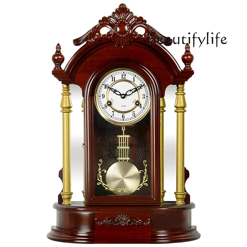 Living room Chinese sitting clock Solid wood clock Mechanical table  Large Creative decorative table clock