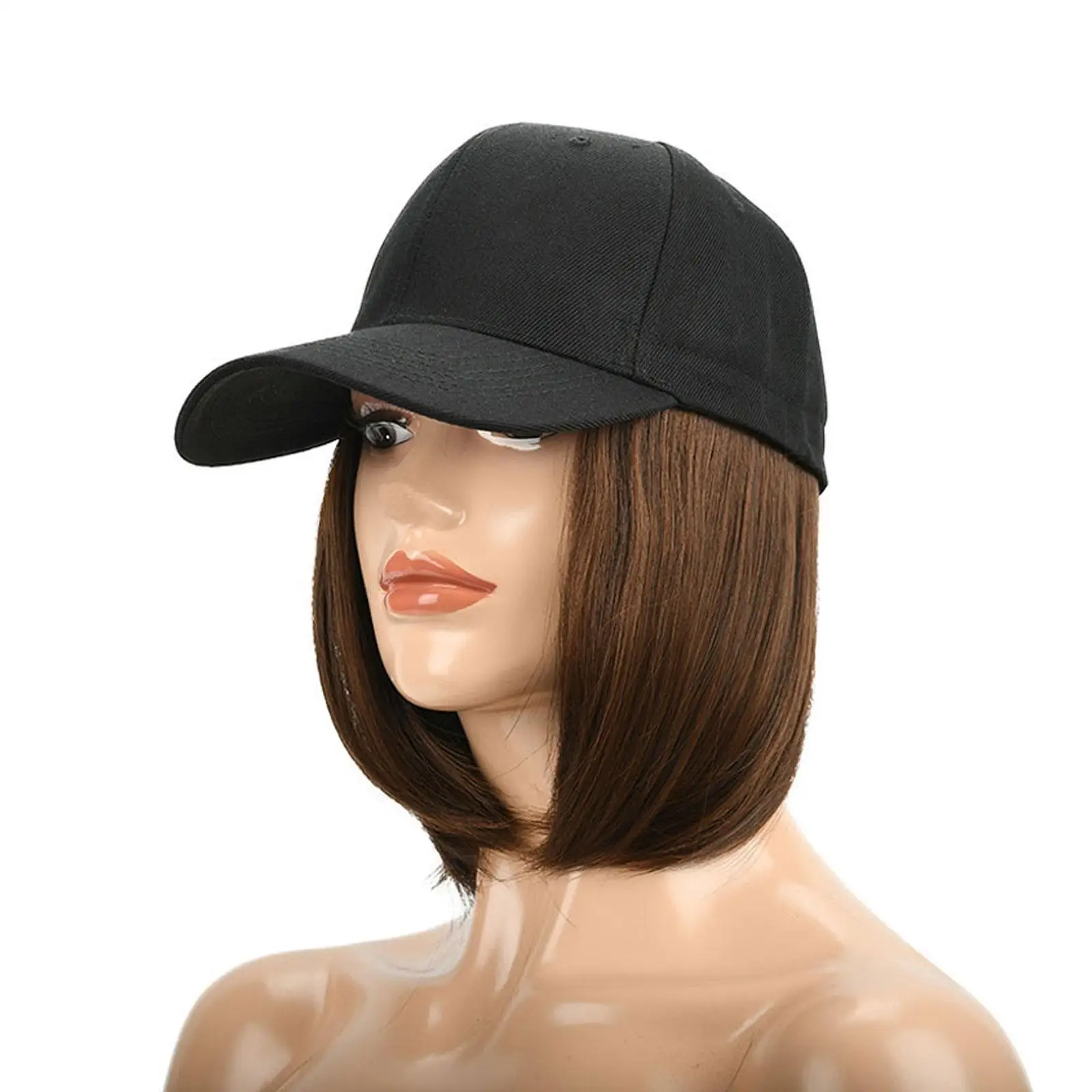 Integrated Baseball Cap With Bob Wig Short Hair Heat-resistant Fiber Seamless Connection Women\'s Cap Wig Suitable For Daily Wear