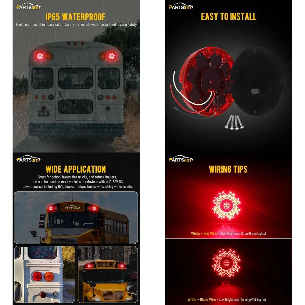 

7 36 LED Round Red Tail Lights for Trucks with Built-in Reflex Lens and Weatherproof Gasket