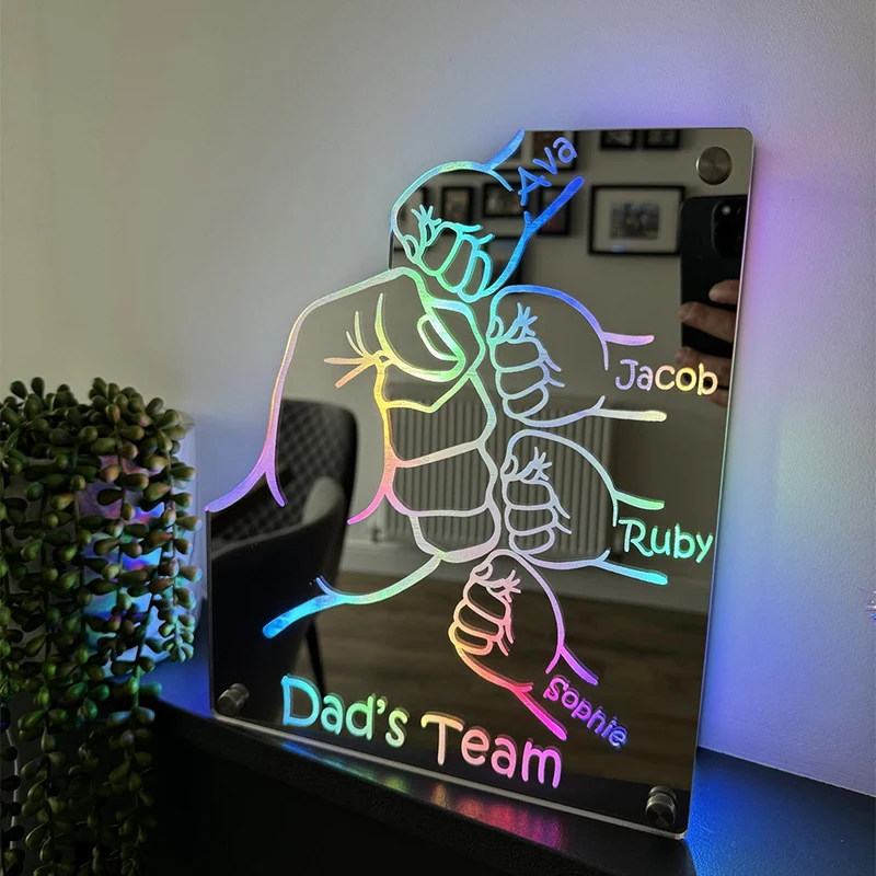 

Mirror Night Light Personalized Name Fist Bump Mirror Lamp Father's Day Gift