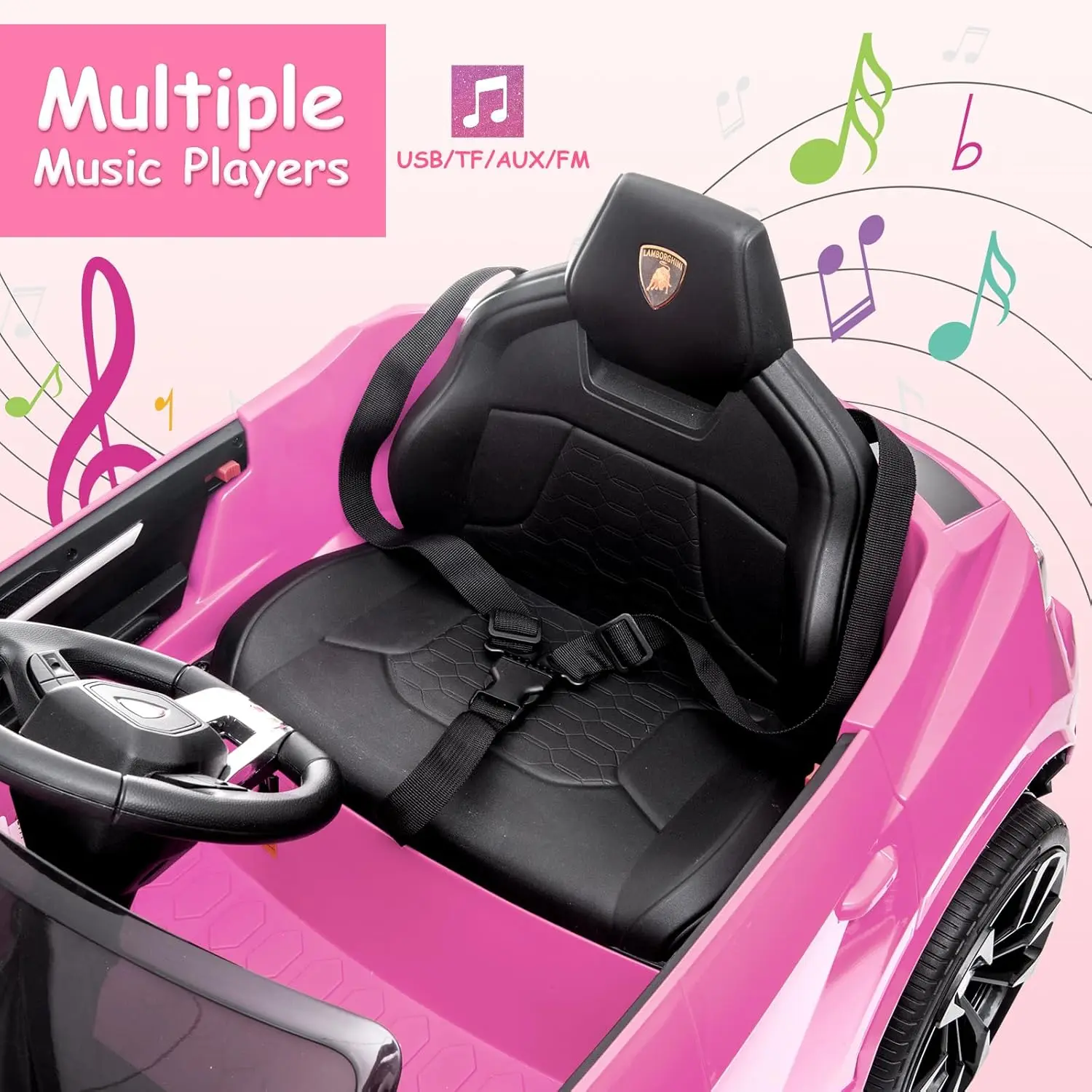 Electric Car for Kids 12V Licensed Ride On Car with Remote Control,Max Speed 2.5Mph,LED Lights,Music Players,Lockable Doors,Spri