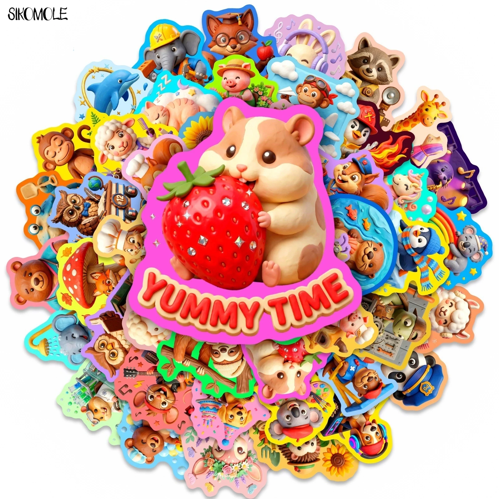 10/30/50PCS Cartoon 3D Clay Style Living Scene Animals Stickers Book DIY Skateboard Luggage Suitcase Decoration Graffiti Sticker