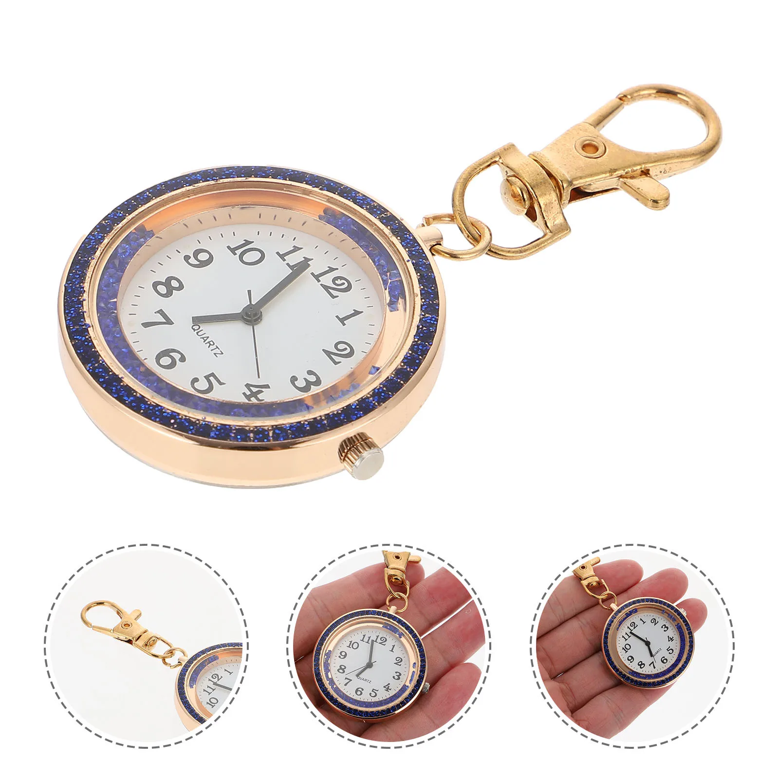 

1Pcs Rhinestone Keychain Hanging Pocket Watch Elegant Portable Quartz Nurse Student Watch Decoration Key Buckle Nurse Gift