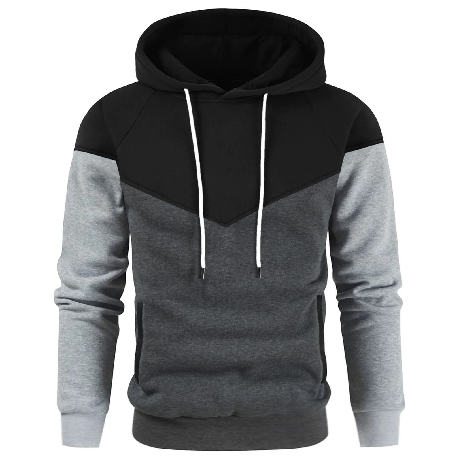 2024 New Men\'s Autumn/Winter Splicing Hoodie Outdoor Casual Sportswear Street Fashion Fleece Warm Loose Hoodie