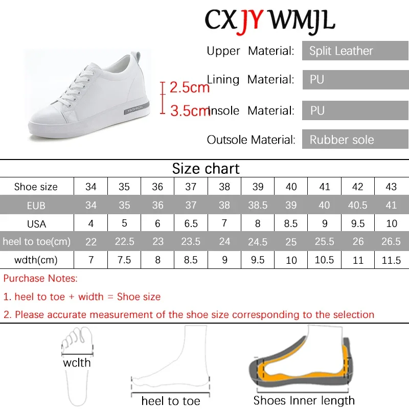 CXJYWMJL Genuine Leather Wedgies Sneakers Women Autumn Casual Vulcanized Shoes Ladies Thick Bottom Court Sneakers White Lace up