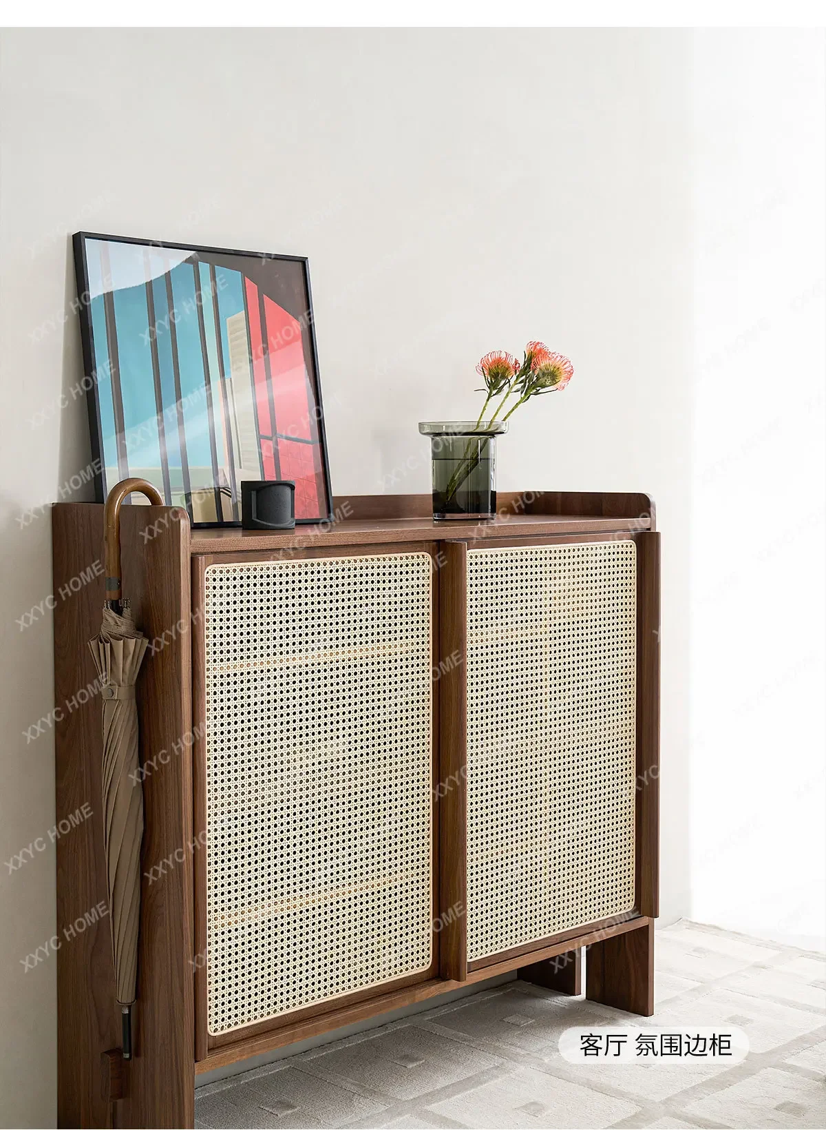 HMJHousehold door rattan solid wood shoe cabinet Household storage large capacity multi-layer super large entrance cabinet