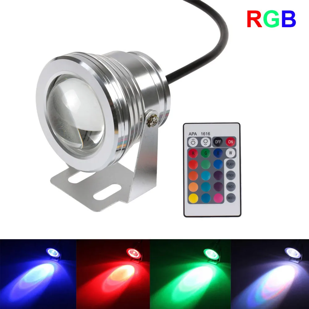 10W 12V ใต้น้ำ RGB Led Light 1000LM กันน้ำ IP68น้ำพุไฟ16เปลี่ยนสีได้ + 24key IR รีโมทคอนโทรล