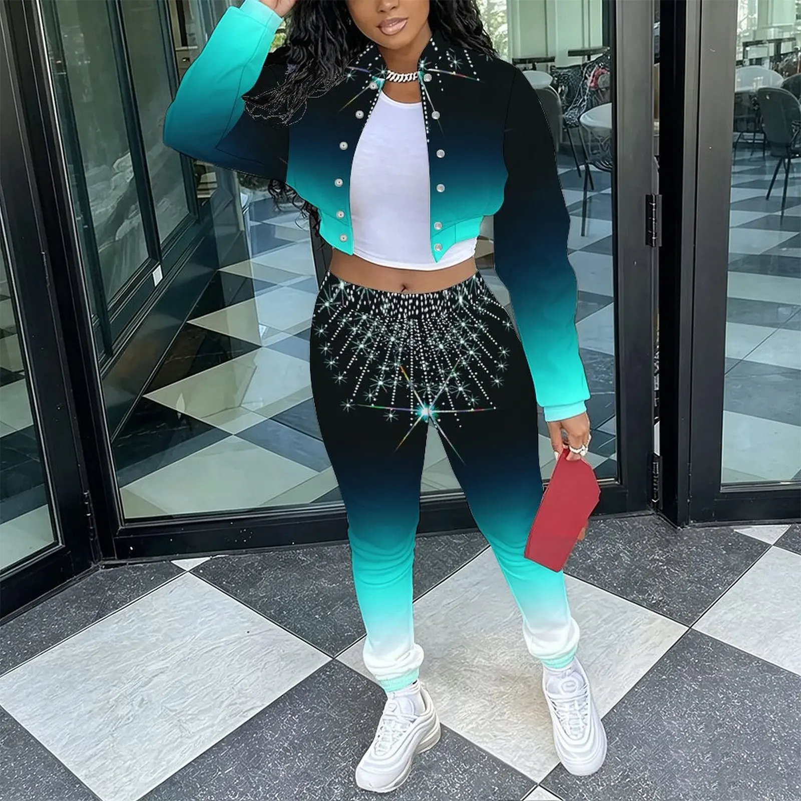 Ladies Casual 2 Piece  Set Retro Slim Cropped Long Sleeve Jacket Fashion Elegant Sweatpants Everyday Commuting Vacation Outfit