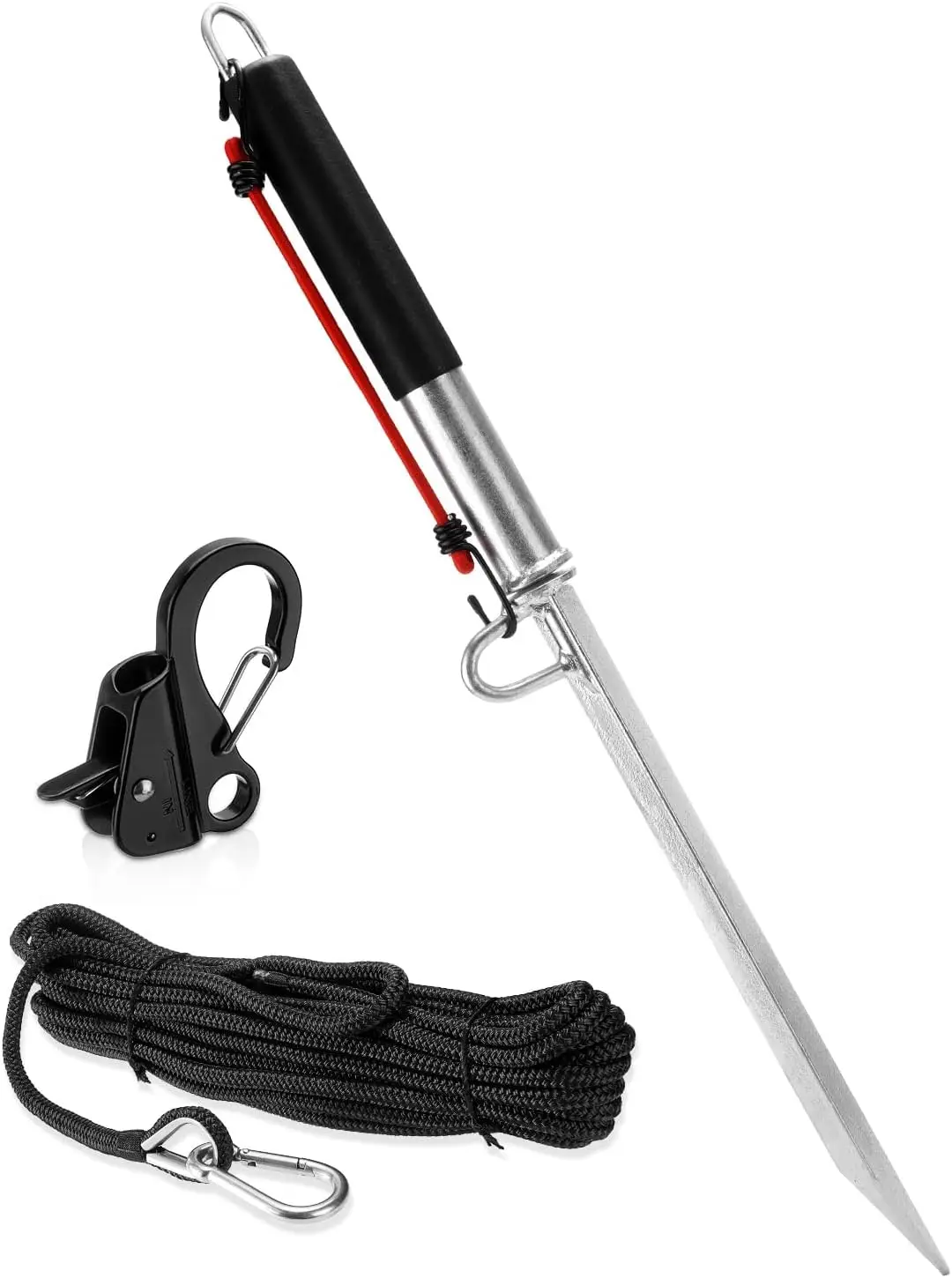 

Sand Spike Boat Anchor Pole 39in with 50ft Line and Stainless Steel Hook for Shallow Water Beach Sandbar