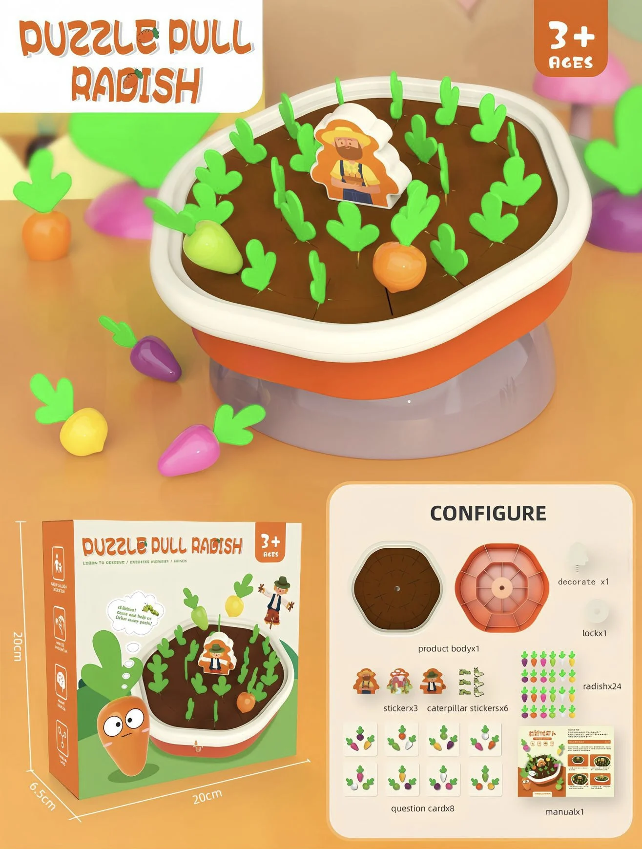 Jouets Montessori pour bébés, jouets éducatifs de forme colorée, ensemble de traction de carottes, jouets de comptage et de découverte pour enfants, apprentissage