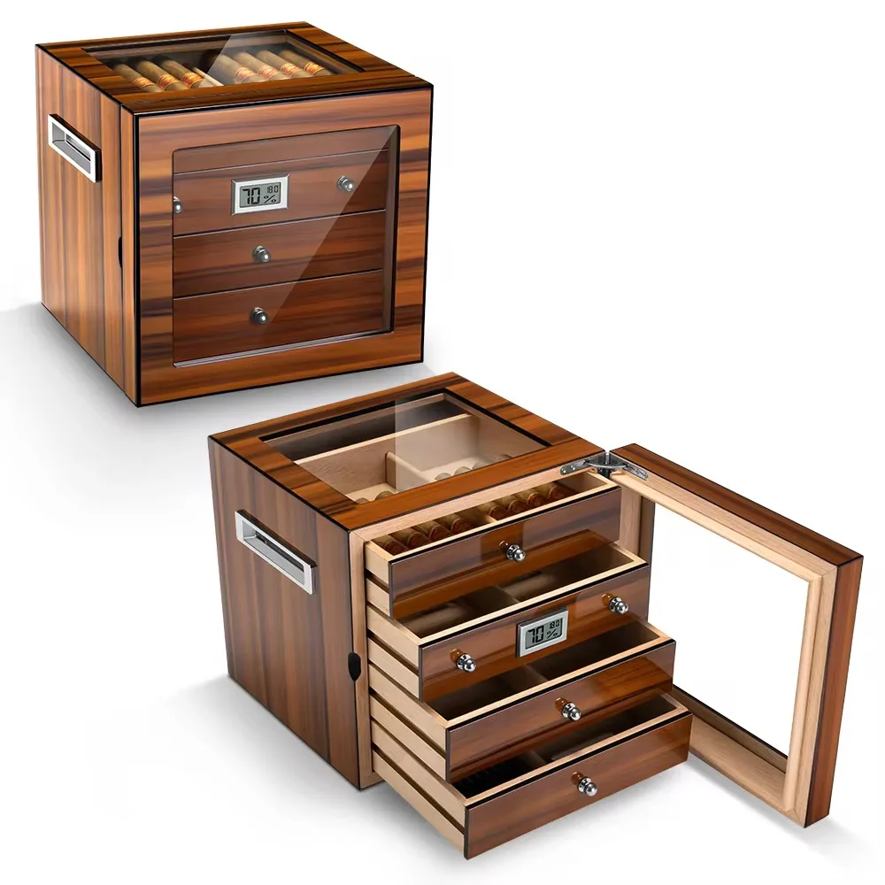 

Luxury wooden humidor with humidifier and thermometer, mildew-proof and moisture-proof piano paint, humidor, cigarette case