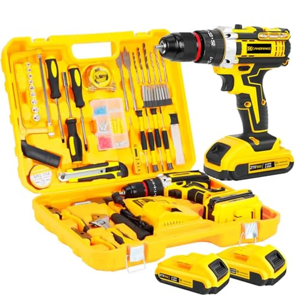 21V Cordless Drill Set 120PCS with Metal Chuck Keyless Impact Clutch 25 3 2 x 2.0Ah Battery 45NM Torque Tool Kit Home DIY