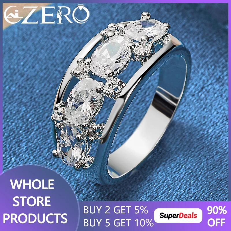 ALIZERO 925 Sterling Silver Four Zircon Ring for Women Wedding Rings Bride Engagement Band Fashion Charm Jewelry Lovers Gift