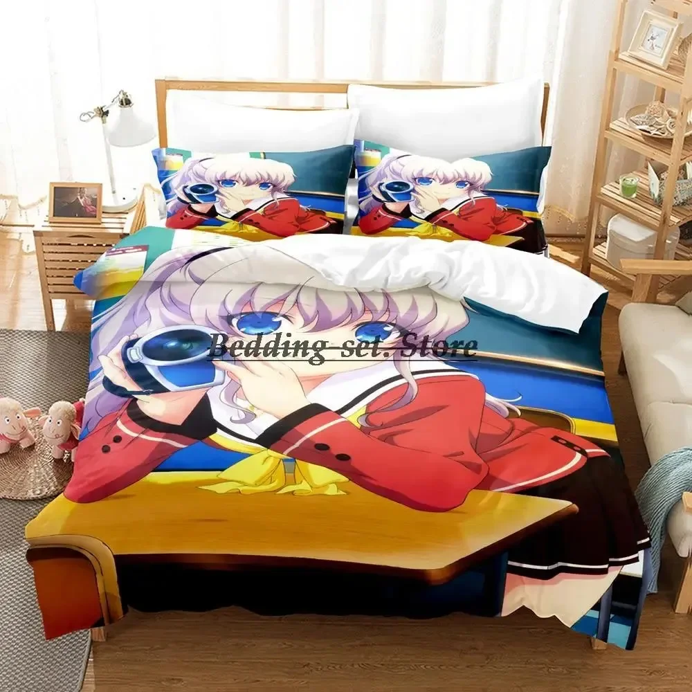 

Anime Charlotte Bedding Set Single Twin Full Queen King Size Bed Set Aldult Kid Bedroom Duvetcover Sets 3D Kawaii Bed Sheet Set