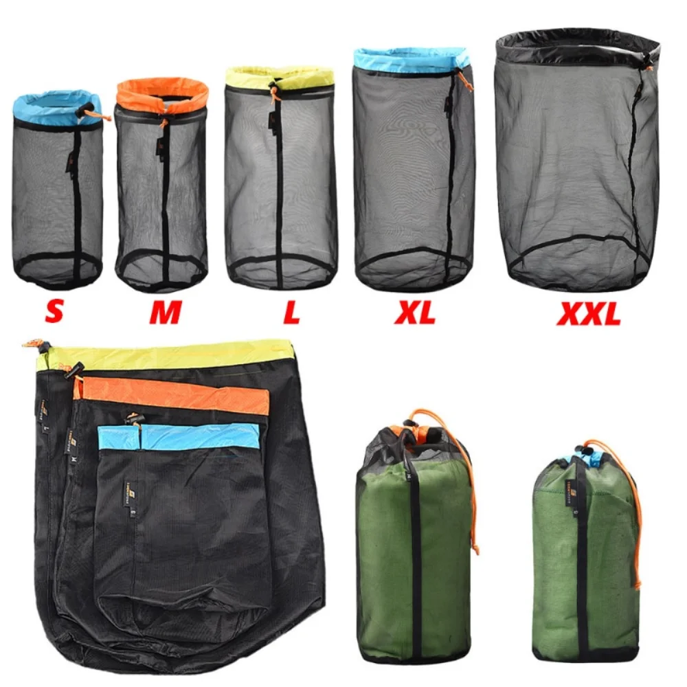 Travel Mesh Storage Ultralight Bag Outdoor Drawstring Stuff Sack Camping Traveling Organizer Hiking Tool Accessories Multi Tool