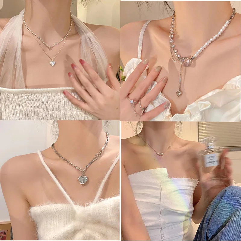 

Sweet cool hot girl ~ pure desire love spliced pearl necklace women's niche light luxury high-end sense 2023 new necklace