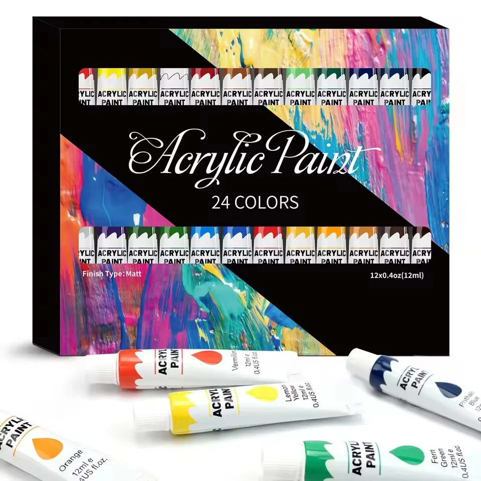 24Colors 12ml Art Painting Kit Supplies For Wood Artists DIY Painting On Canvas Wall Art Craft Projects Children's Paint Set