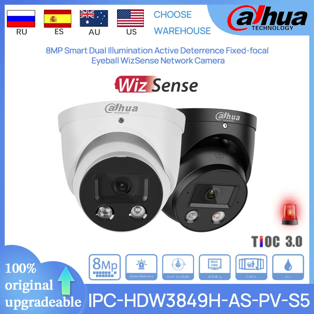 Dahua Original IPC-HDW3849H-AS-PV-S5 8 MP Smart Dual Illumination Active Deterrence Fixed-focal Eyeball WizSense Network Camera