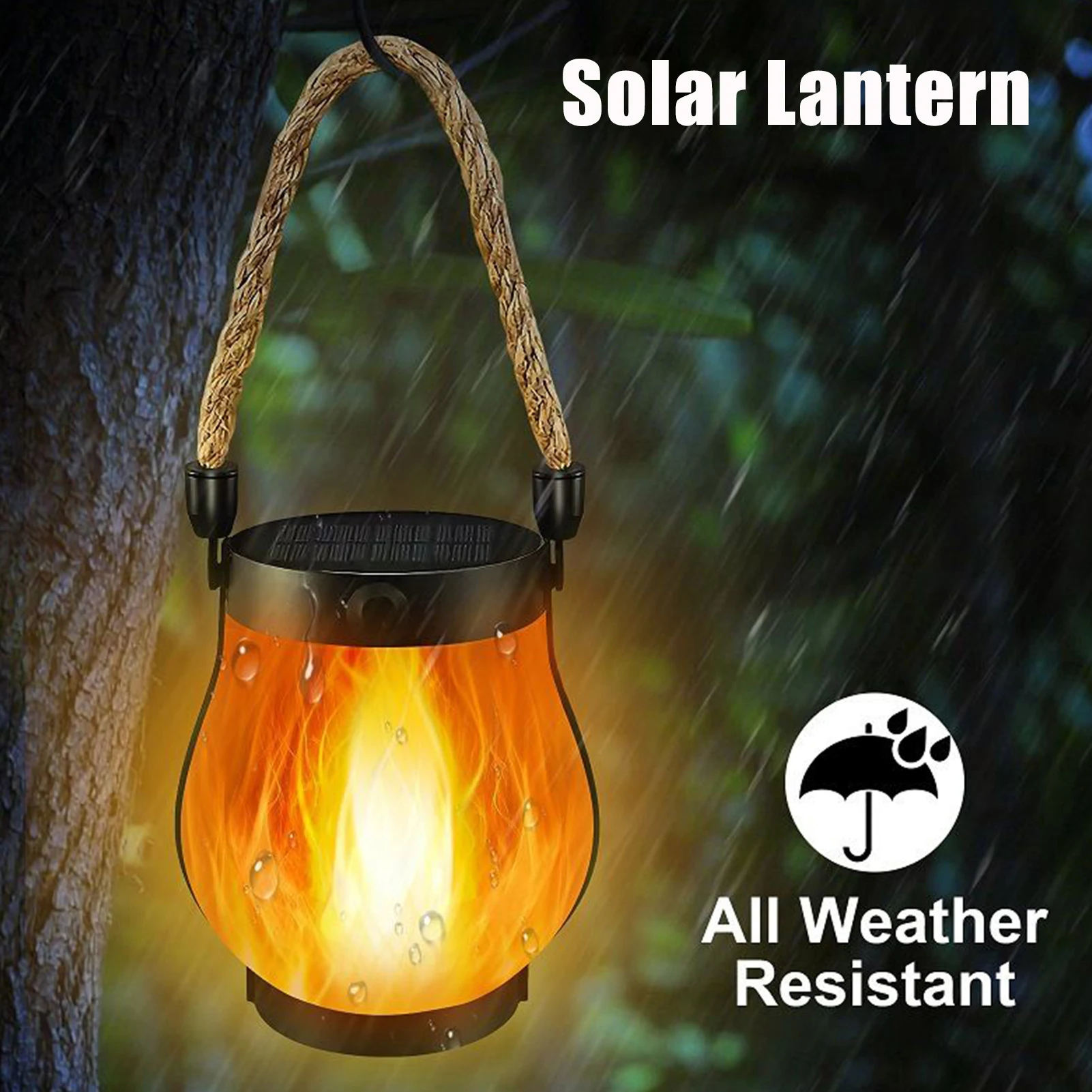 

new Solar Lamp Outdoor Camping Flame Lamp Rechargeable Hanging Courtyard Decoration Garden Lantern Lighting Lamp With Hemprope