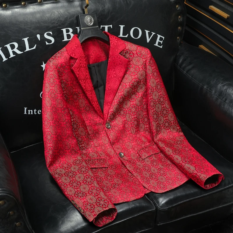 

Приталенные жаккардовые пиджаки для мужчин, джентльменский пиджак, повседневные четырехсезонные качественные удобные драпированные пиджаки Terno Masculino