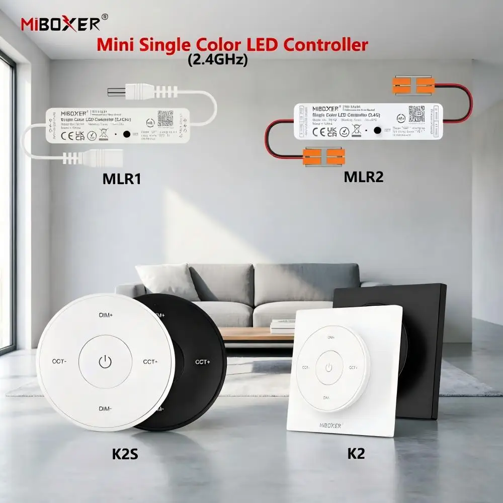 Miboxer MLR1 MLR2 K2 K2S DC12-24V 2.4GHz RF Mini Wireless Remote Dimmer for 2835 5050 Single Color Strip Light LED Controller