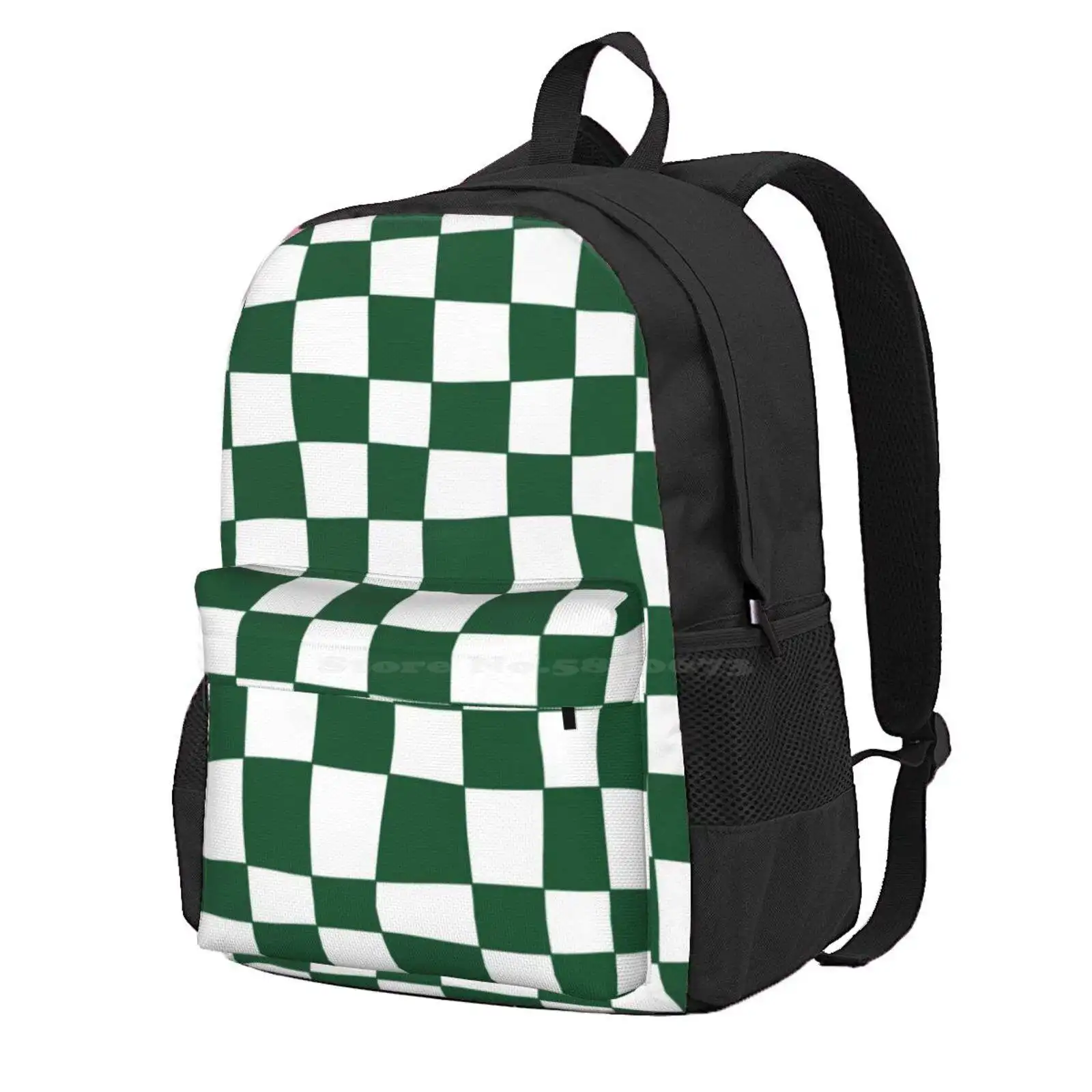 Hand Drawn Checkerboard Pattern (Forest Green/White) Hot Sale Schoolbag Backpack Fashion Bags Green Forest Emerald Dark White