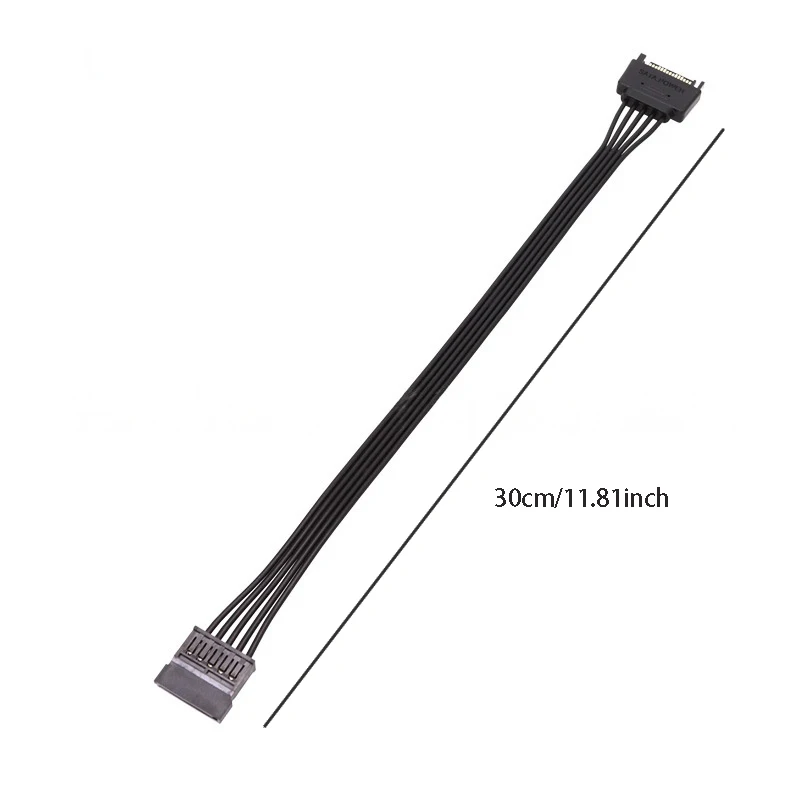 SSD Power Cable SATA 15 PIN Male to 15 Pin Female Extend Wire 18AWG Copper Tinned Flat Line HDD Power Supply Extension Cord