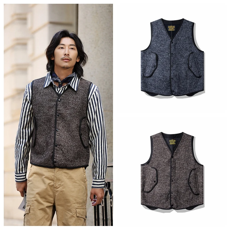 

Warm Thi Woolen Vest Men's Vintage Retro Sle V-Ne Faionable Ci Casual Fce Lined Autumn Winter ential