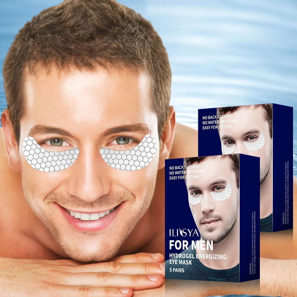 Patchs pour les yeux en gel pour hommes, masque sous les yeux, acide hyaluronique, antidéformables, gonflés, 5 paires