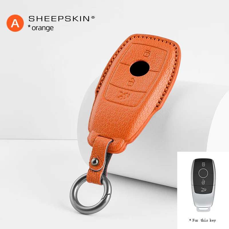 Goat skin Car Remote Key Case Cover Shell For Mercedes Benz A C E S G Class GLC CLE CLA GLB GLS W177 W205 W213 W222 X167 AMG