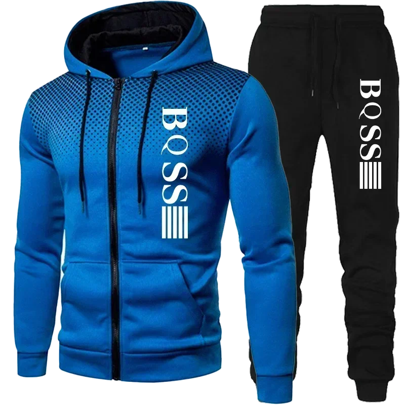 2024 New Men\'s Clothing Sweatshirt Suit Fall Winter Zipper Suit Hooded Sweater Pants Men\'s Tracksuit Cardigan Two Piece Set