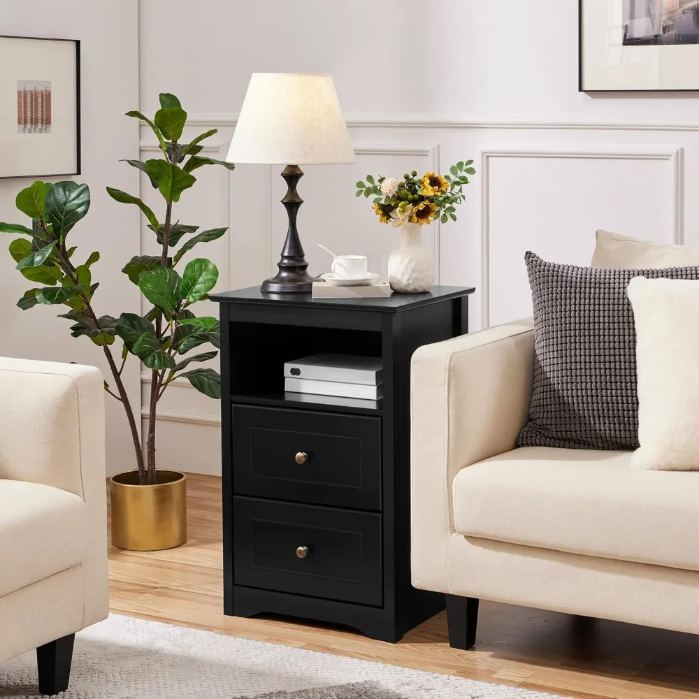 

Tall Nightstand with 2 Drawer and 1 Cubby, 29" High Bedside Table Wooden Storage Cabinet Bed Side Table with Drawer for