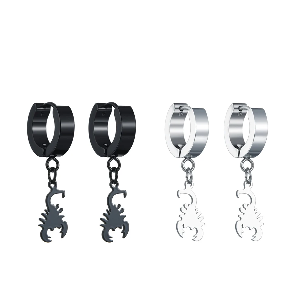 Fashion Popular Black Silver-color Stainless Steel Stud Earrings Scorpion Tassel Earring For Women Men Hip Hop Jewelry Gifts