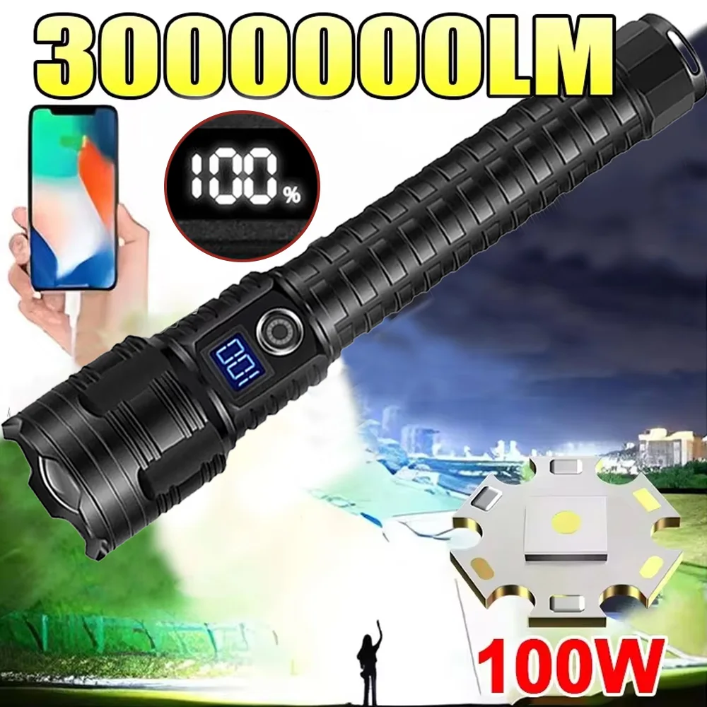 

3000000LM Most Powerful Led Flashlight Rechargeable 800W LED Flashlights High Power Zoom Torch Long Range 3000m Tactical Lantren