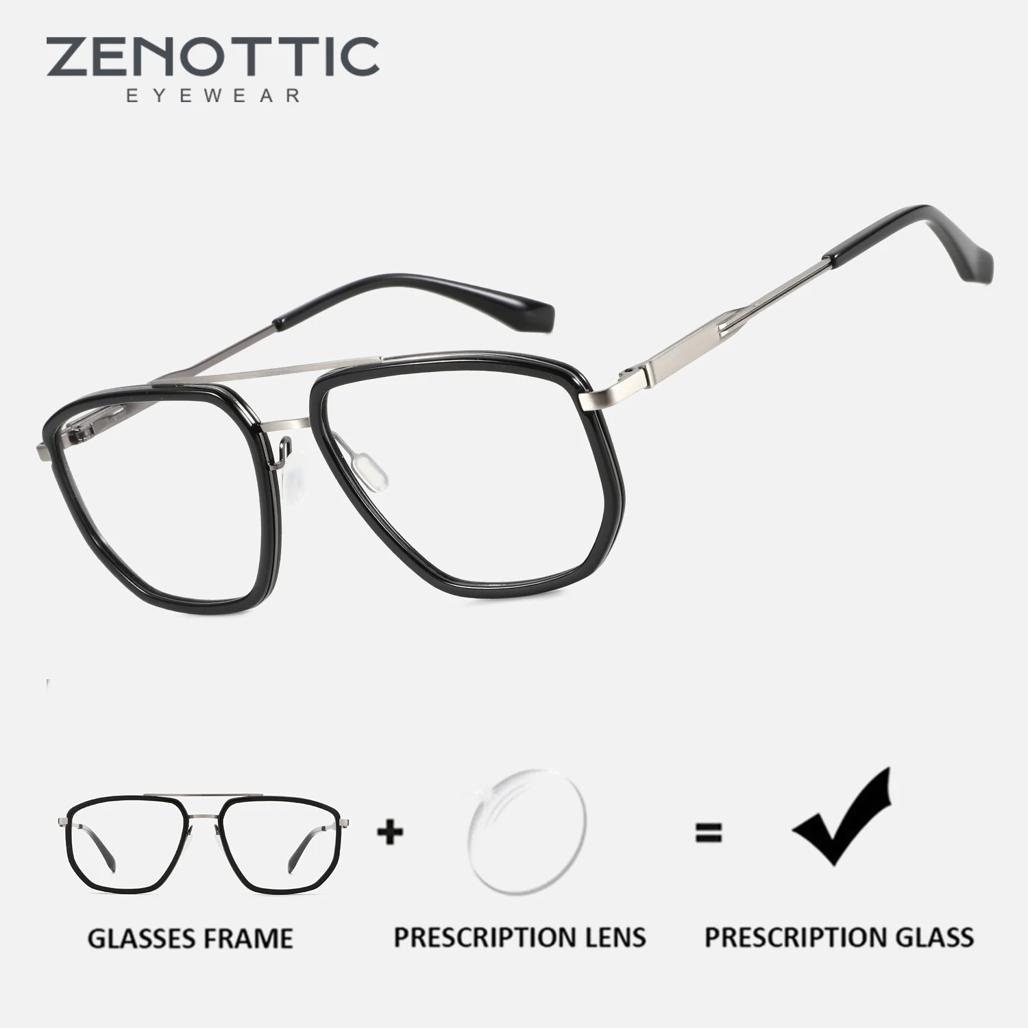 

ZENOTTIC 2025 Classics Pilot Prescription Glasses Double Bridge Myopia Eyewear Hyperopia/Progressive Optical Eyeglasses