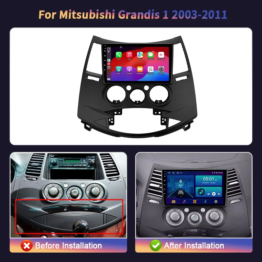 Car Radio Multimedia Navigation Android 14  For Mitsubishi Grandis1 2003-2011 Wireless Carplay Stereo Screen Head Unit Head Unit