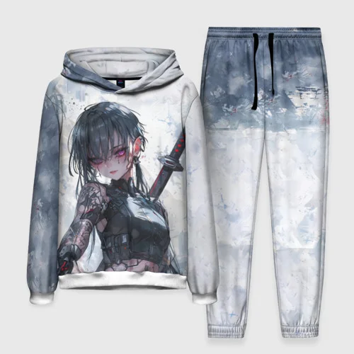 Anime Samurai Katana Girl Graphic Hoodies Pants Sets 3D Printed Sweatshirt 2pcs Suit Boy Coat Casual Men Women Tracksuit Outfits