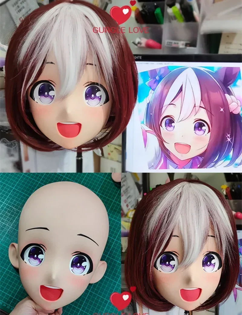 (GL07) Aangepaste stripfiguur vrouwelijk meisje hars half hoofd crossdress cosplay Japanse anime rol rem kigurumi masker
