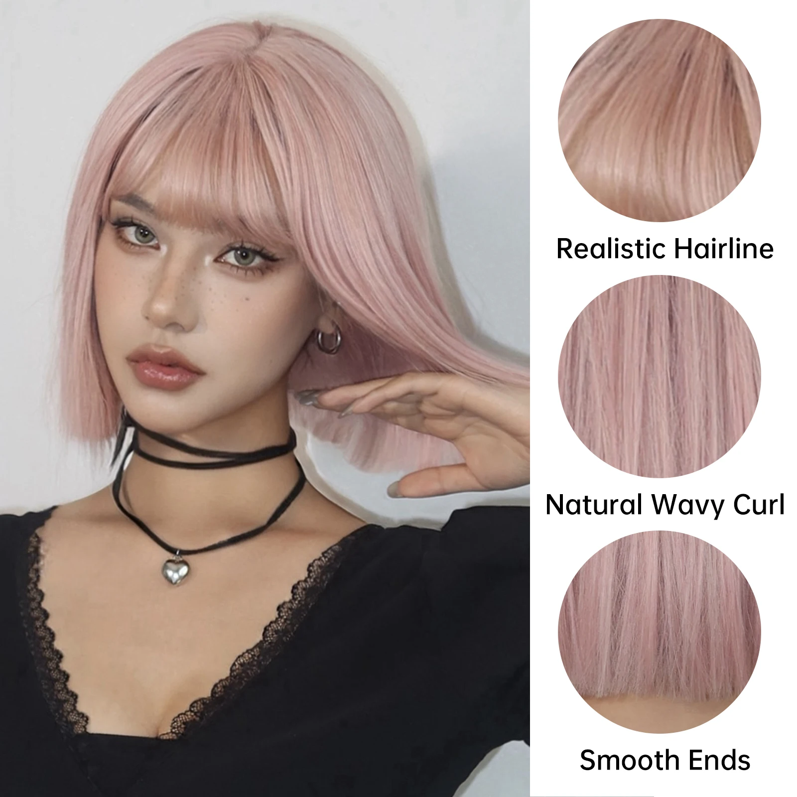 HENRY MARGU Light Pink Bob Hair Wig Short Straight Wigs Colorful Hair Wig Synthetic Heat Resistant Fiber Wig Daily Party Cosplay