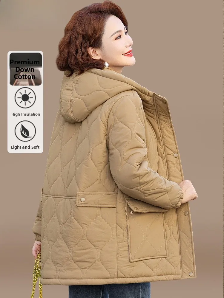 

Модная утепленная флисовая куртка средней длины для женщин среднего возраста, осенне-зимнее пальто из хлопка с наполнителем для пожилых женщин