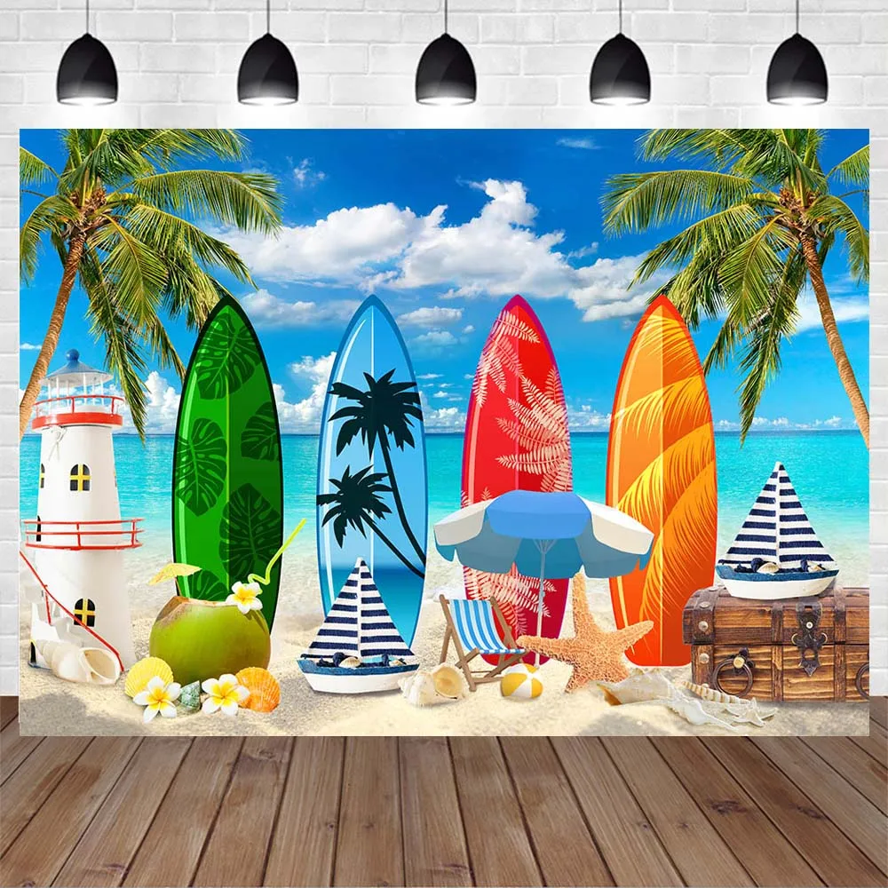 Mocsicka ฤดูร้อน Beach ฉากหลังกระดานโต้คลื่น Van Palm Tree Holiday Seaside ถ่ายภาพพื้นหลังภาพเด็กทารก Photocall Photobooth