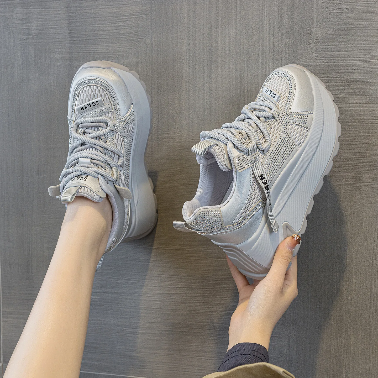 Sparkling Woman's Platform Sneakers New Comfortable Trendy Casual Shoes Breathable Mesh and Chic Elevated Design Lady's Sneakers