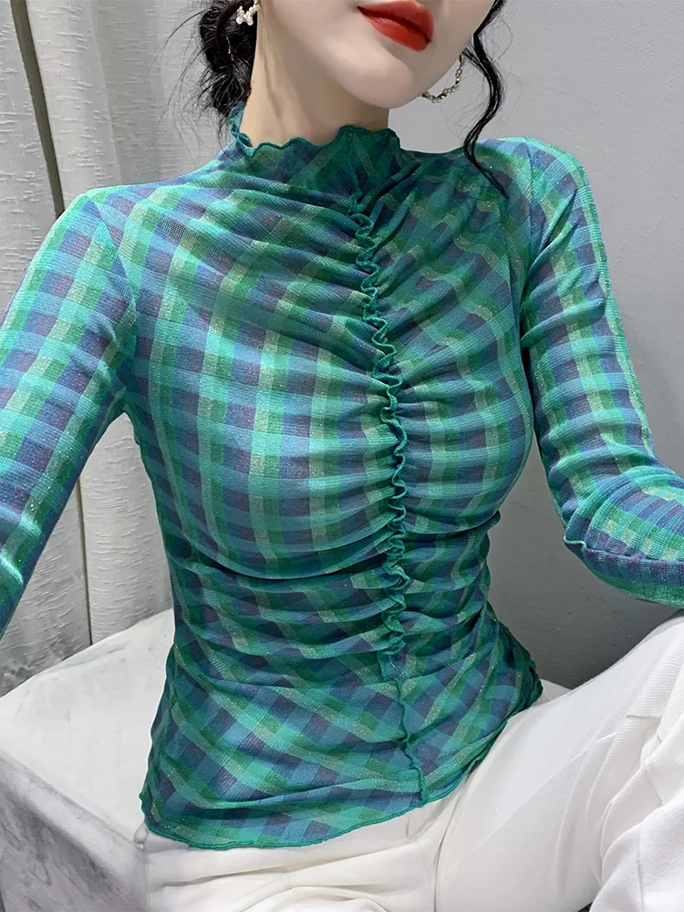 Trendy Cheered Long Sve Damen Base IRT F High Collar Inner Wear Sexy Spitze Tüll Unterwäsche Korean Sle Slim Fit T...