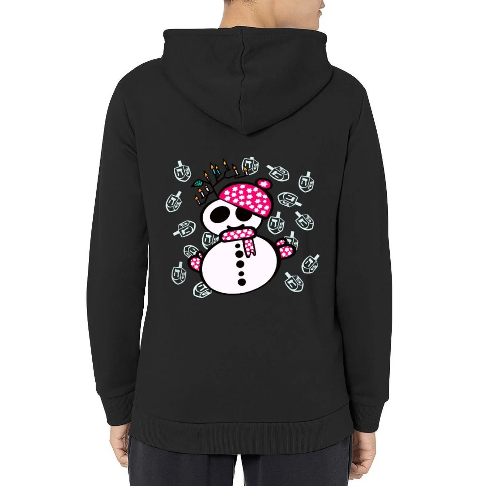 

Hanukkah snowman with hanukkiah and dreidels Hoodie mens clothing hooded shirt autumn clothes men's hoodies