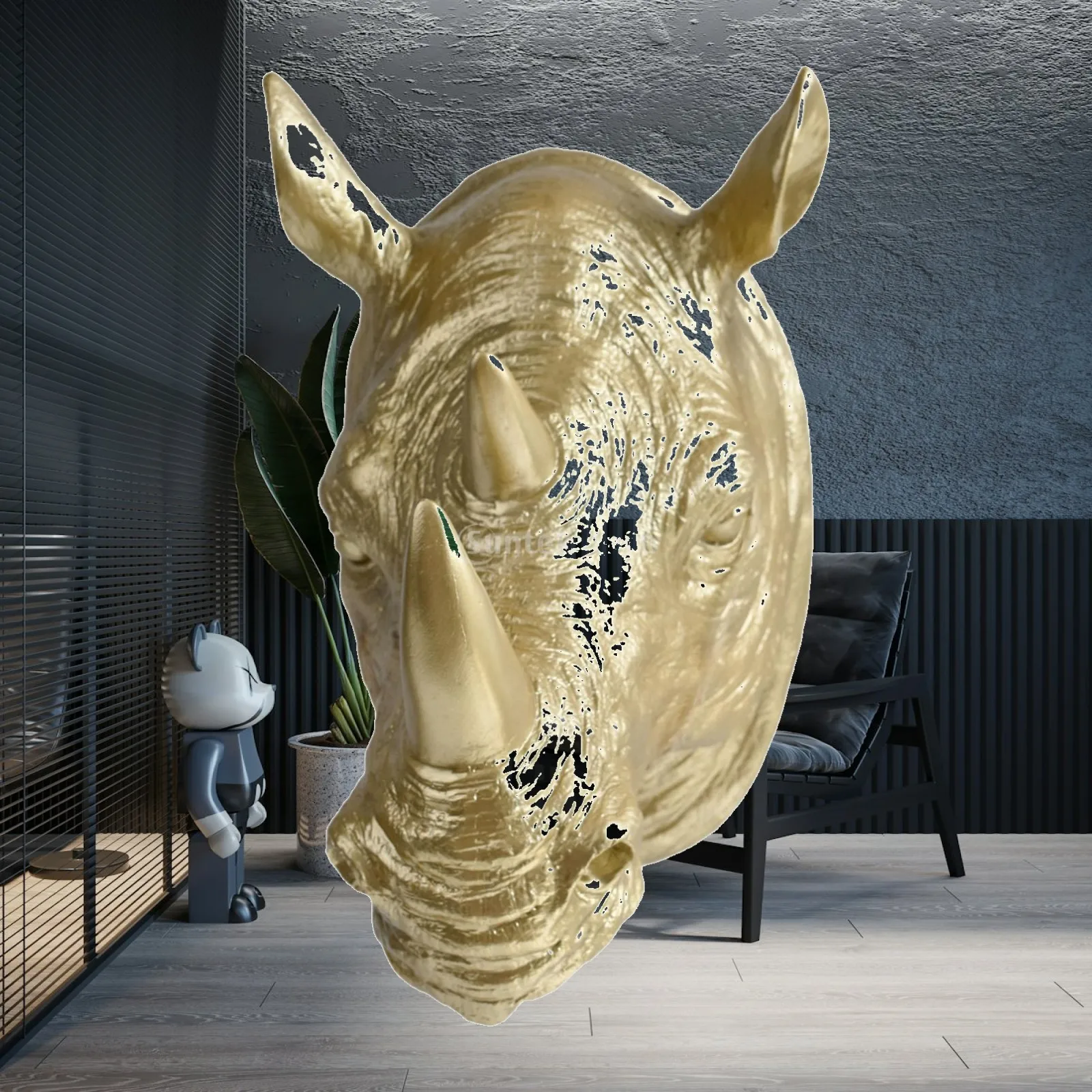 Gold Rhinoceros Head Wall Figurine Resin Sculpture Ornament for Contemporary Home Wall Art